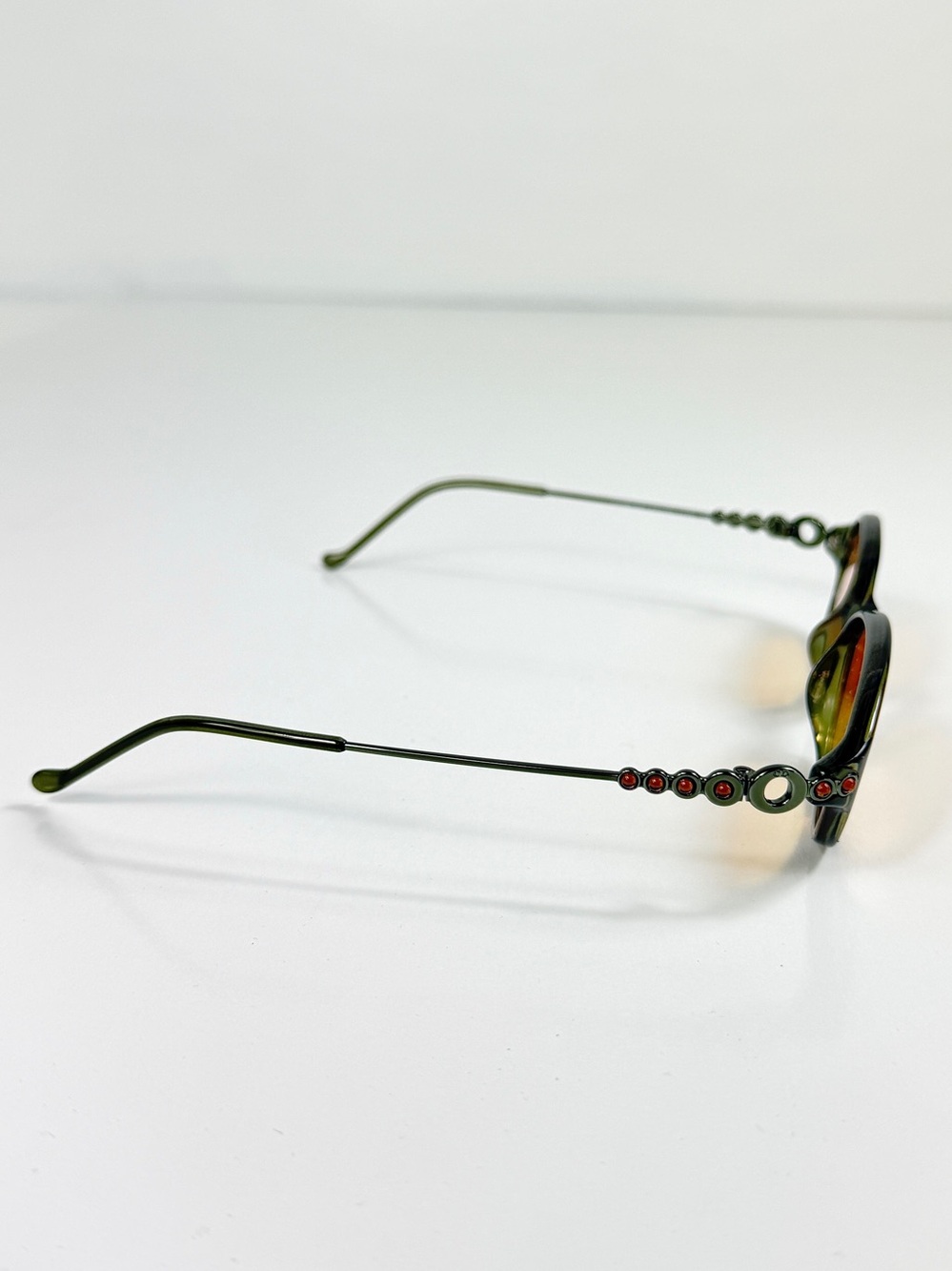 Vintage Dior CD 3033 Green Orange Cabochon Gem Sunglasses Custom Orange Lens Set - Picture 6 of 16